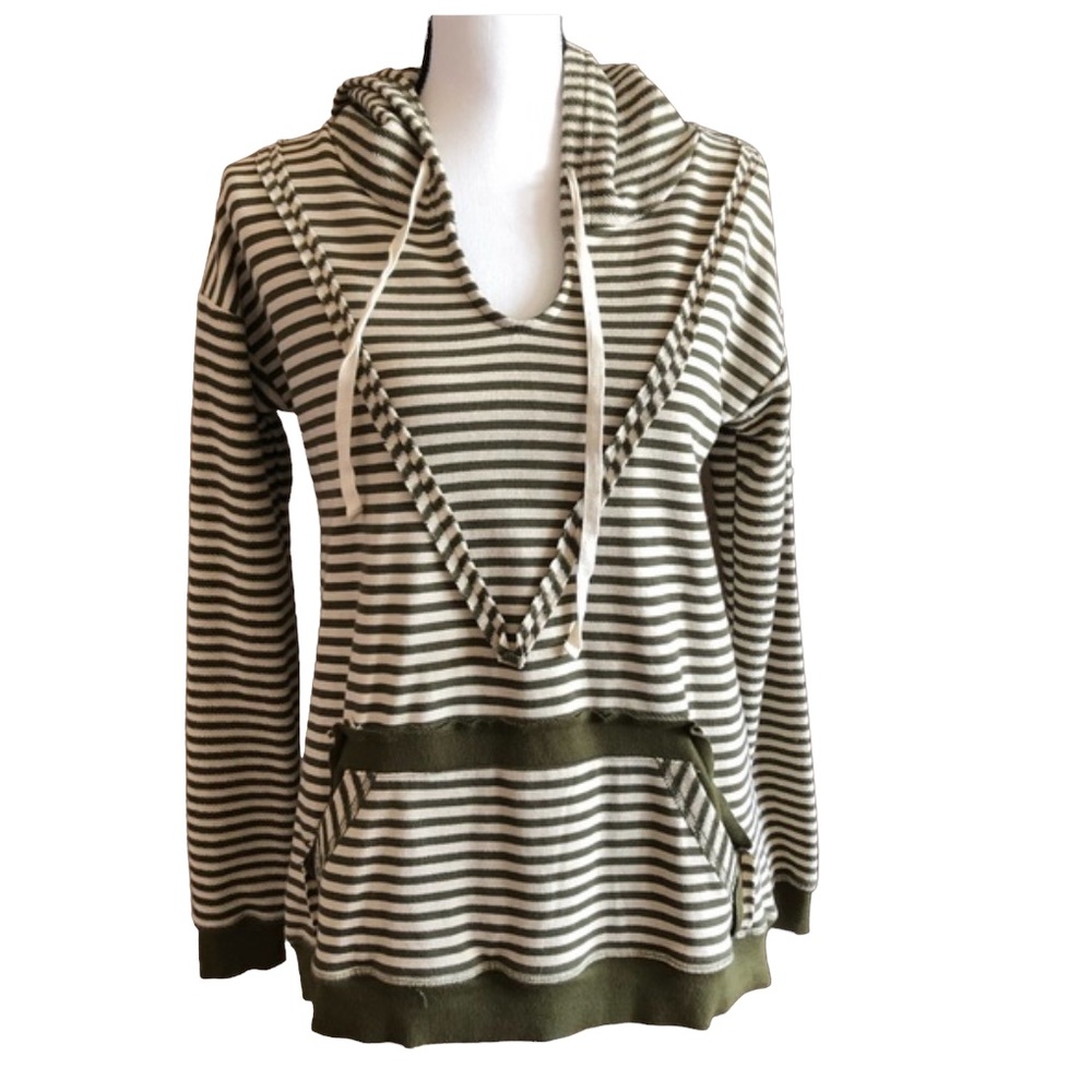 Ethereal by Paper Crane Hoodie in Olive Green & Winter White Stripe Size S